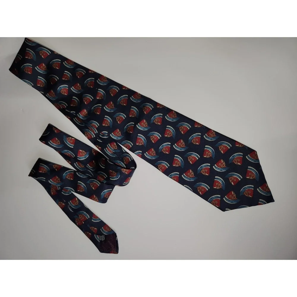 Christian Dior Monsieur WPL 125 Silk Geometric Motif Navy Blue Neck Tie